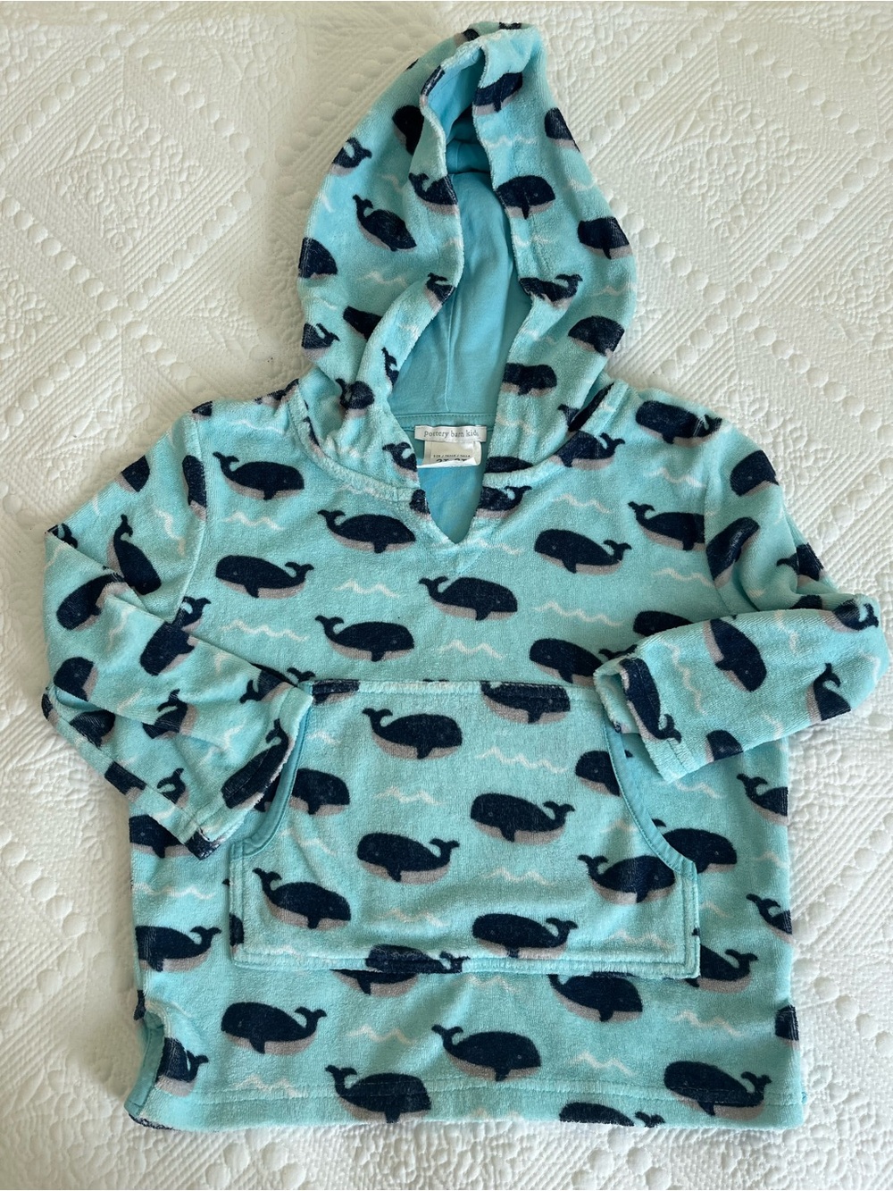 Pottery Barn Kids Light Aqua Whale Hooded Pullover